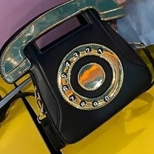 Chic Black and Gold Telephone Crossbody Bag